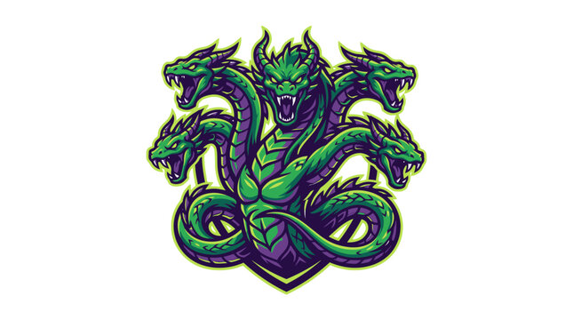 Fierce green multi-headed hydra mascot vector illustration, perfect for gaming and esports teams