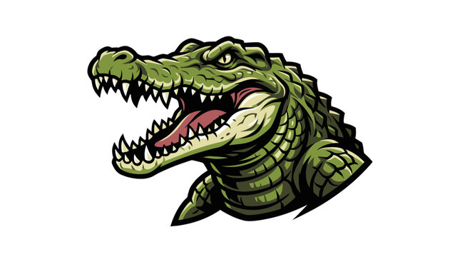 Fierce green crocodile head mascot illustration showcasing sharp teeth and aggressive expression for sports