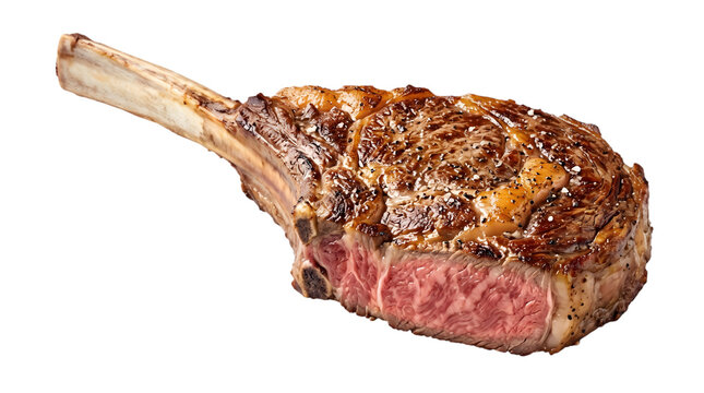 A delicious grilled tomahawk steak with a bone isolated on transparent background
