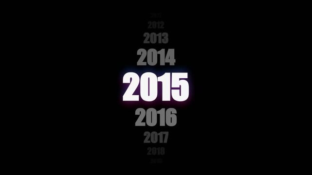 A sequence of numbers shows the progression of calendar years with the focal point highlighted upon the year two thousand and fifteen representing a timeline of past events for historical record