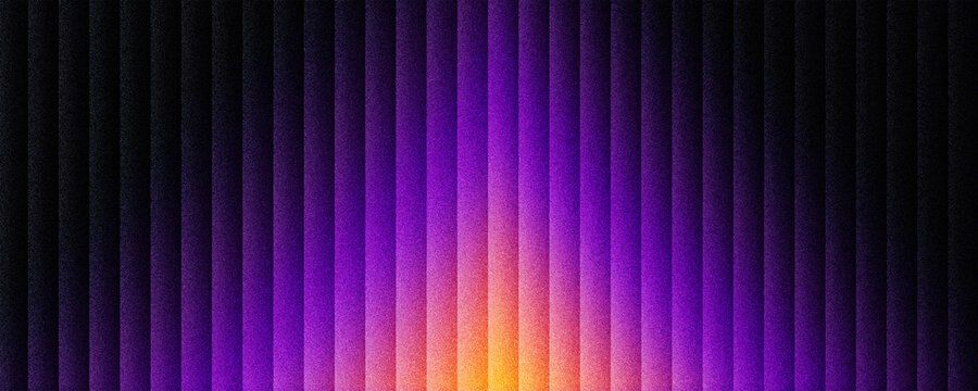 Dark purple orange grainy background blurred glowing vertical center light beam on dark backdrop, noise texture header, poster, wallpaper design