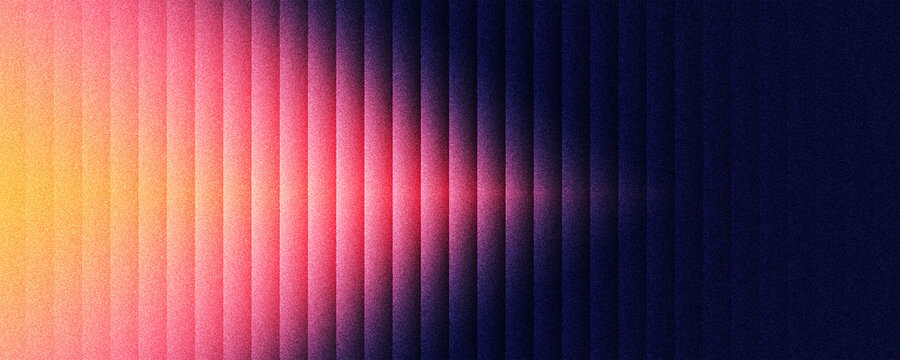 Grainy vertical striped gradient background, glowing pink orange to dark purple gradient blend, refracted glass effect gradient background,noise texture header, poster, wallpaper design