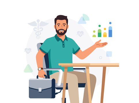 Modern Healthcare Professional Presenting Data And Statistics With Digital Infographics