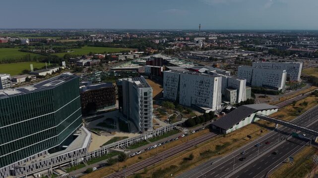Aerial View of Modern Business District and Office Complex in Assago, Milan