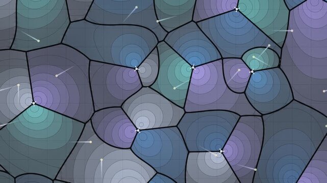 Cellular Coverage Prediction Map With Three-Sector Base Stations and Handover Trails, Seamless Loop in bright slate tones