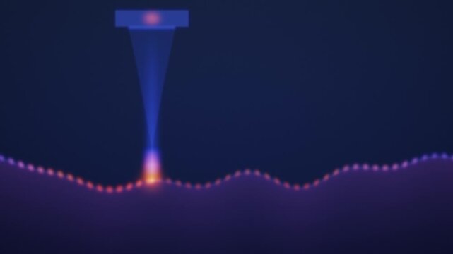 Chromatic Confocal Sensor Rainbow Cone Tracing Surface Profile With Color Coded Points Seamless Loop in subtle blue tones