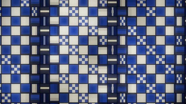 Japanese Ichimatsu Checkered Pattern Tiles Flipping in Rhythmic Waves Seamless Loop in cool indigo tones
