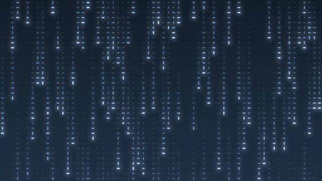 Falling digital code rain glowing streaks seamless loop in rich silver tones