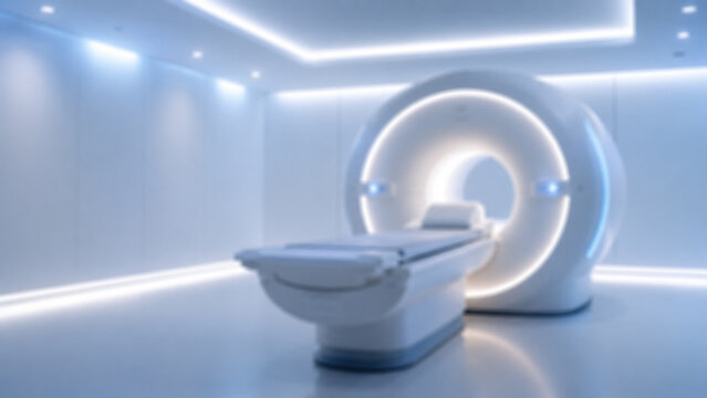 Blurred Modern MRI Scanner in Minimalist Medical Room.