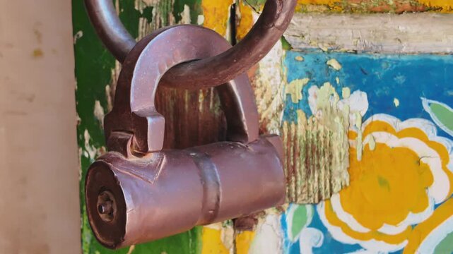 Ancient iron lock on a traditional door at Xiang Fei Tomb