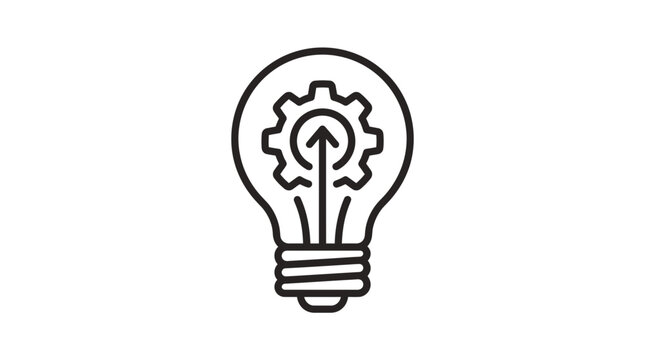 Light bulb icon with gear and arrow symbol for business innovation and creative process.