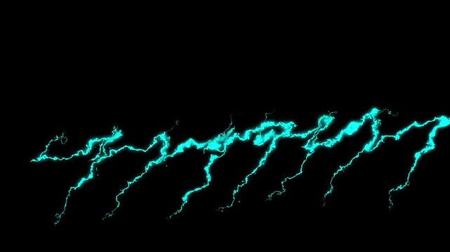 Bright electric lightning strike with glowing blue energy bursts, powerful thunderbolt arcs, dynamic plasma sparks and dramatic flash effects for cinematic storm black background, 4k video