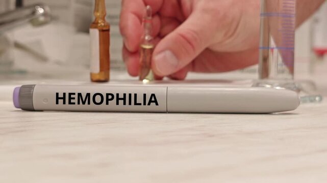 HEMOPHILIA inherited bleeding disorder treated preventively with selected medicine delivered from a pen-style injection device