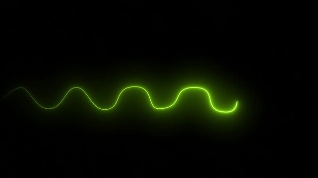 Neon green glowing sine wave animation on black background, abstract digital pulse signal motion