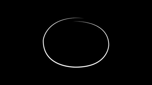 Hand-drawn circle animation overlay, white circle loop on black background, doodle