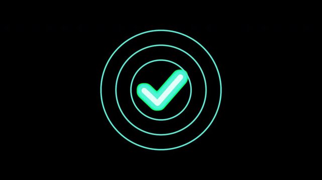 Glowing Check Mark with Expanding Rings on Transparent Background