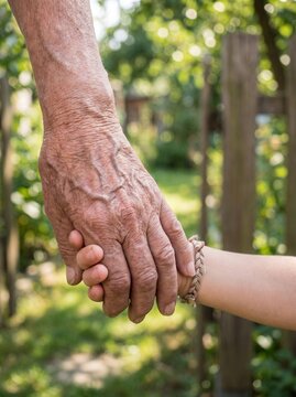 Elderly Grandparent Holding a Child&rsquo;s Hand - Love, Care, and Family Connection Across Generations