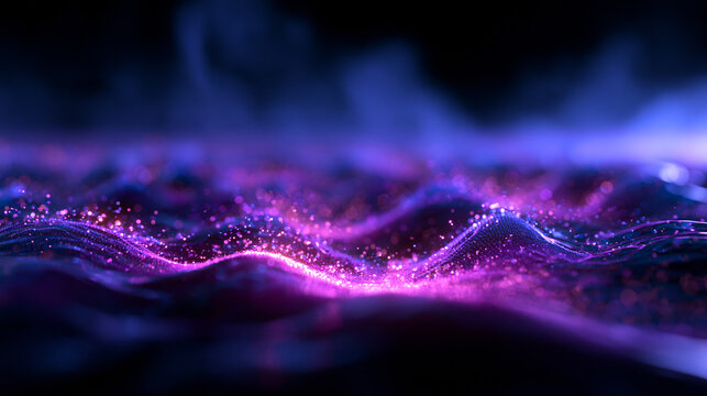 Abstract Glowing Digital Wave with Purple Particles Background