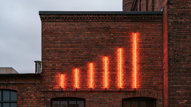 Ascending Neon Light Bar Graph on Brick Wall