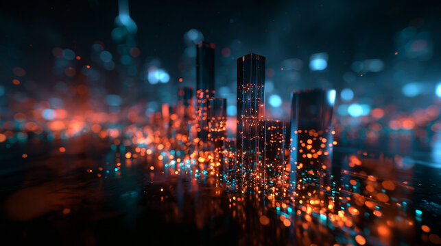 Futuristic Smart City Big Data Visualization with Glowing Lights