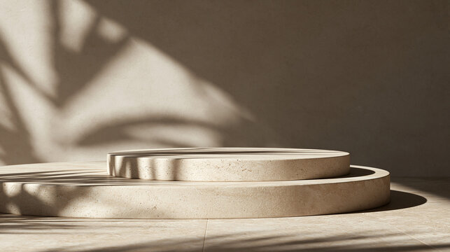Empty Stone Podium with Palm Shadows for Product Display