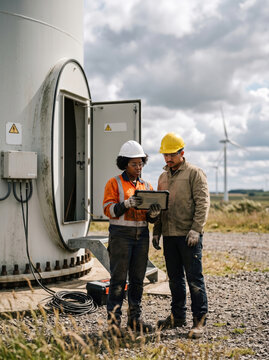 Technicians Inspecting a Wind Turbine
