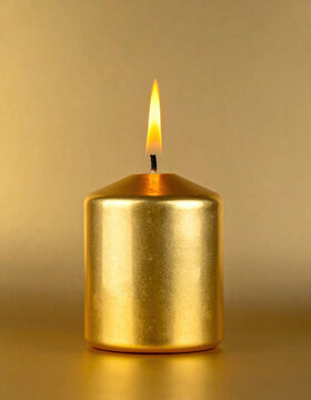 Gold candle with bright flame, warm glow and reflective surface creating festive new year concept new year concept