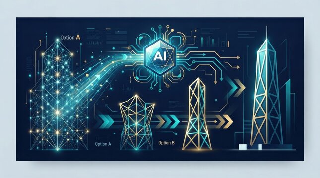 Multiple building design options using building information modeling and AI technology for digital construction analysis.