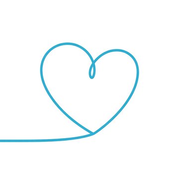 Continuous line drawing of a simple blue heart shape