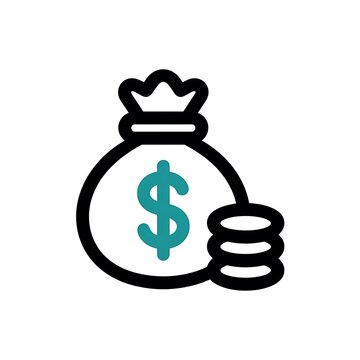 Money bag and coin stack icon for finance and business