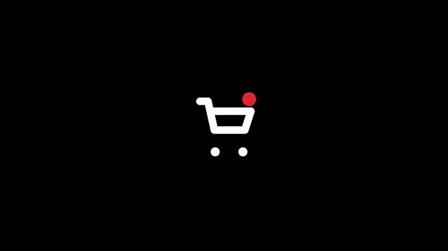 White shopping cart icon bounce animation transparent background