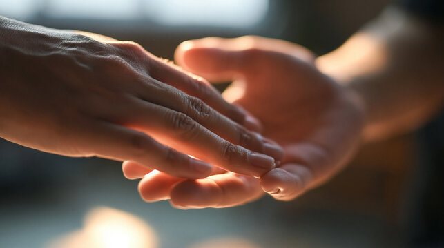 Two Hands Reaching Out in Gentle Touch and Support