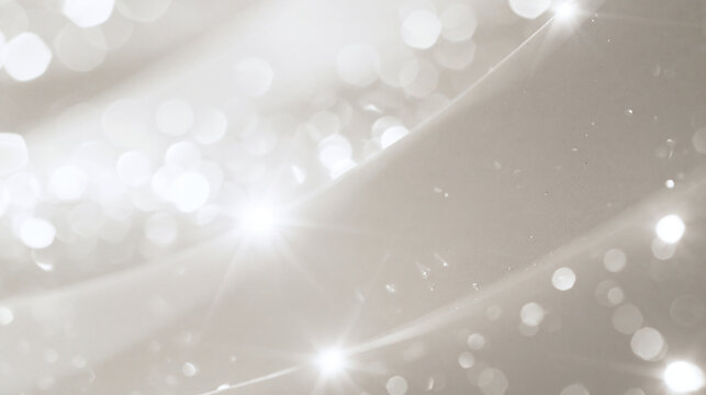 Abstract Silver Sparkling Bokeh Background with Glowing Lights