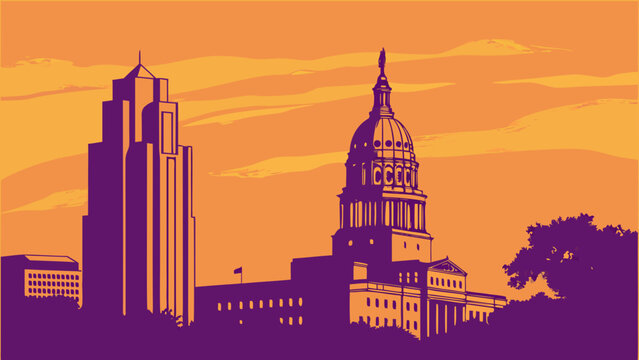 Austin skyline vector illustration showing city buildings