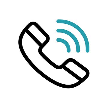 Black and blue phone icon with incoming signal waves
