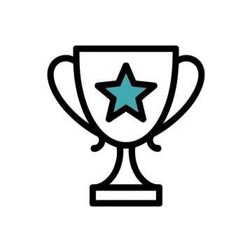 Trophy icon with blue star sign for sports competition