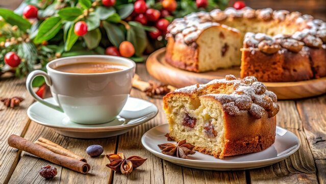 Nusskuchen mit einer tasse kaffe auf wei em hintergrund