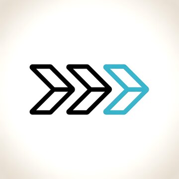 Three chevron arrows pointing right in black and blue