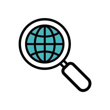 Magnifying glass icon with a globe inside for search