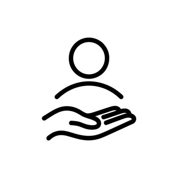 Human person icon held in an open palm hand
