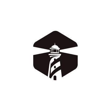 Isolated lighthouse logo with light beams