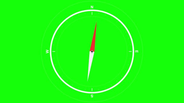 Minimalist Compass Needle Rotating on Chroma Key Green Screen Background.