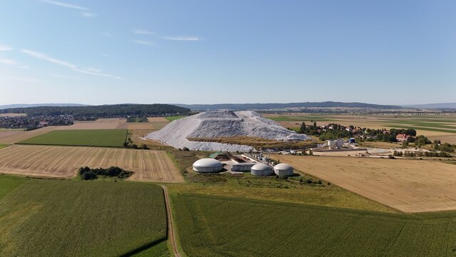 Potash Mine Salt Mountain And Biogas Plant Aerial