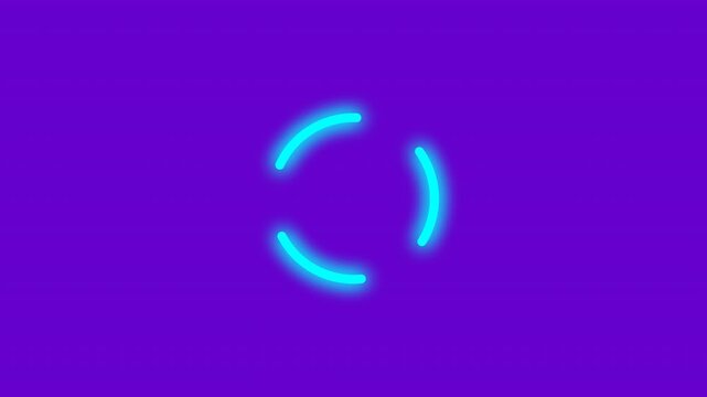 Glowing digital progress spinner rotating and morphing on purple for app development marketing