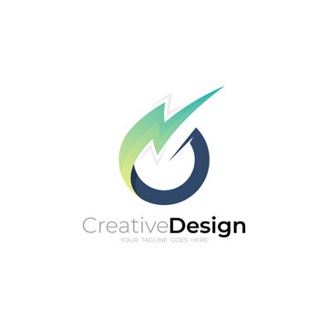 voltage logo with circle design combination, thunder logos, 3d colorful