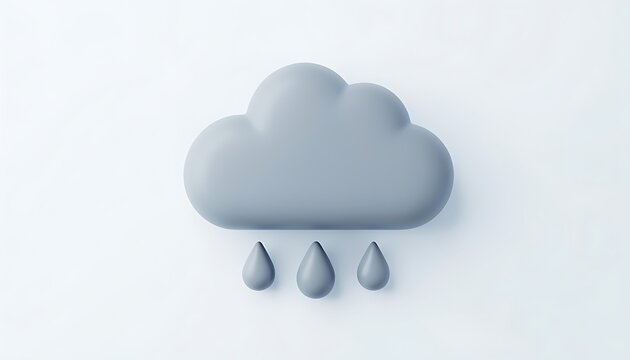 Rain cloud icon isolated on white background, 3D weather forecast and precipitation concept symbol for mobile applications and environmental design