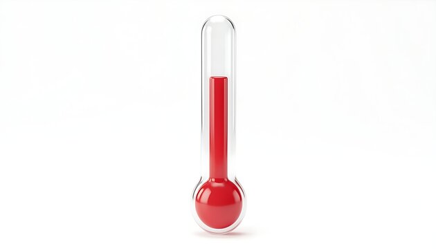 Thermometer 3D icon isolated on white background, high temperature and medical fever or weather concept graphic
