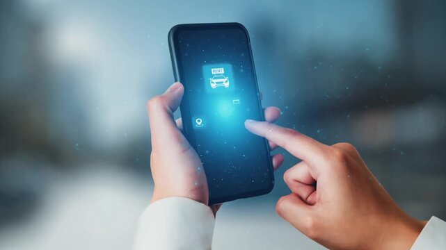 Online car rental service with booking, GPS, key handover and vehicle sharing icons representing modern mobility, travel convenience and digital rental platforms. Gist