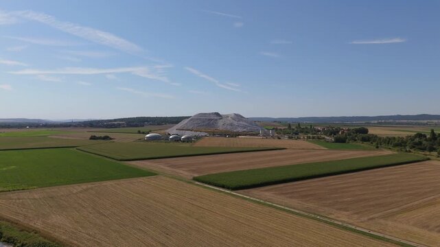 Potash Mine Aerial Reveal Over Farmland Fields