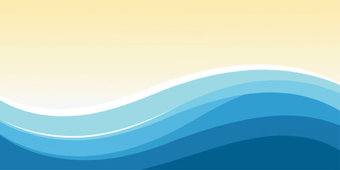 Naklejka premium Abstract background featuring smooth blue ocean waves rolling onto a sandy beach in a minimalist vector illustration style